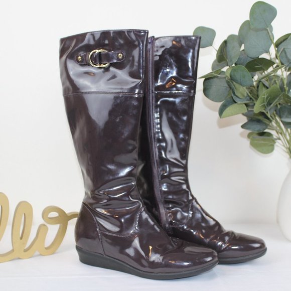 Cole Haan Nike Air Waterproof Patent Leather Tall Rain Boots Purple Size 8.5 - Picture 1 of 14